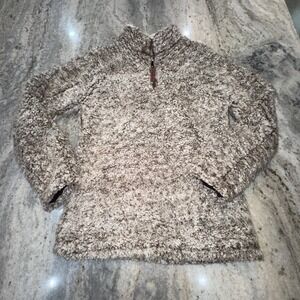 PAAZA Women's XL Sherpa Pullover Jacket 1/4 Zip Brown Cream